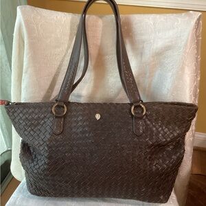 Helen Kaminski Brown Leather Woven Tote Bag Shoulder Bag Like New